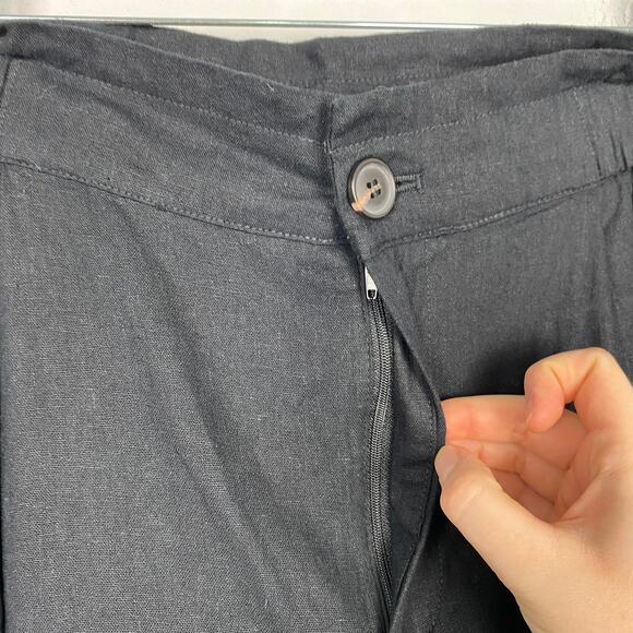 Zara Baggy Linen Trouser Cargo Pant Black Tapered Leg Pockets Cuffed Size 6 - Picture 4 of 10